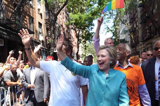 Democratic presidential nominee Hillary Clinton became the first presidential from a major party to march in a Gay Pride parade today in New York City