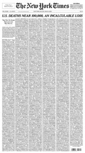NY Times Prints 1000 COVID Obituaries On Front Page
