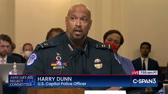 Capitol Police officer Harry Dunn testifies before the select House committee investigating the January 6 insurrection