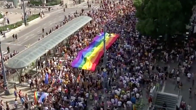 Participants turned out in record numbers for Budapest Pridec (screen capture via Reuters/AP video
