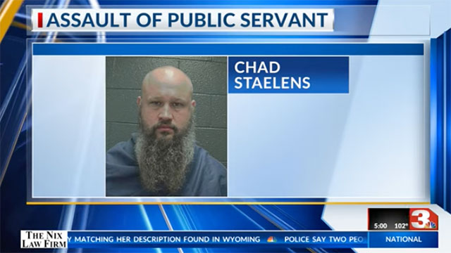 Chad Staelens was arresting for biting a hospital security guard's thumb to the bone