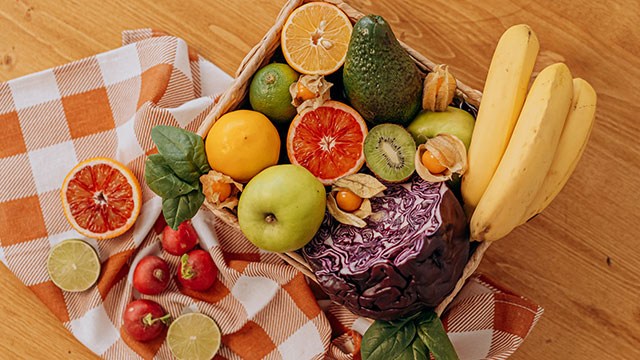 Basket of fruits and vegetables for natural health