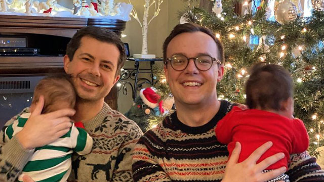 Transportation Secretary Pete Buttigieg and husband Chasten celebrate their first Christmas with their newborn twins.