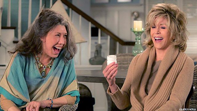 Lily Tomlin and Jane Fonda in a scene from the final season of Grace and Frankie