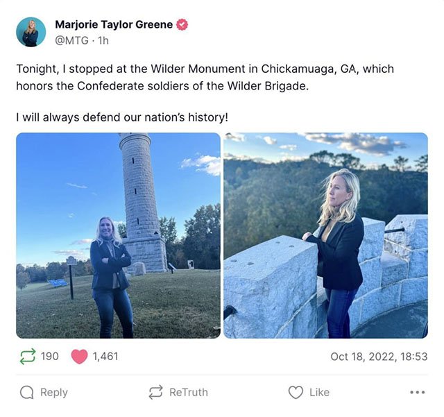 Marjorie Taylor Greene tried to pay homage to Confederate soldiers by accidentally visiting a monument honoring Union soldiers