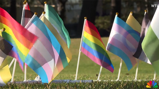 Pride flags during a protest at Florida university