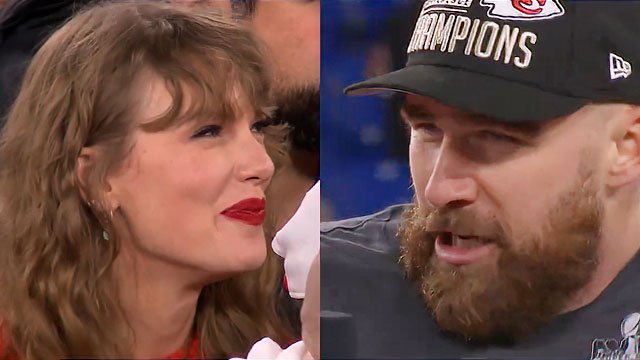 Taylor Swift and Travis Kelce (screen captures)