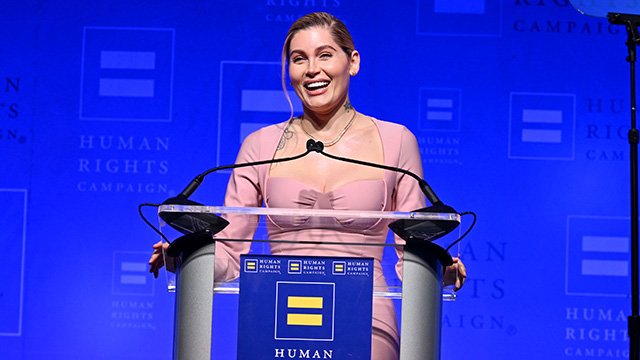 Trace Lysette, recipient of HRC Trailblazer Award, speaks onstage during the Human Rights Campaign 2024 Greater New York Dinner