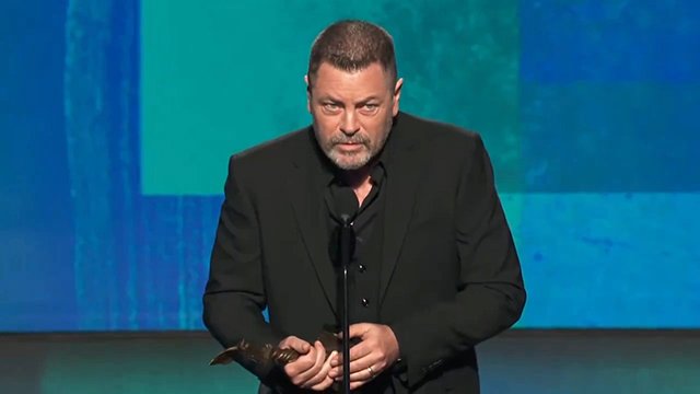 Nick Offerman accepting the Independent Spirit Award for 'Best Supporting Performance' in The Last of Us