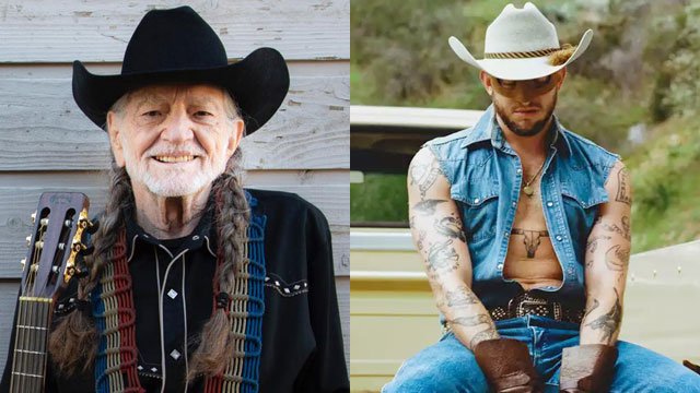 L-R Willie Nelson (via official Facebook), Orville Peck (photo: Ben Prince)