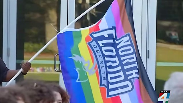 Pride flag on the campus of University of North Florida (screen capture)
