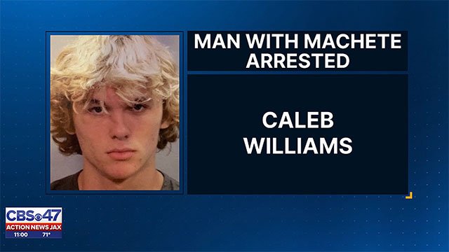 18-year-old Caleb James Williams (above) was arrested on felony charges of aggravated assault after he allegedly threatened voters with a machete at an early voting site in Neptune Beach, Florida.