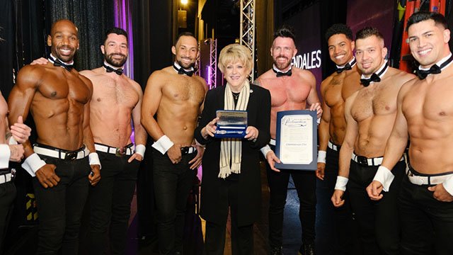 Las Vegas Mayor Carolyn Goodman presents the key to the city to the world-famous Chippendales