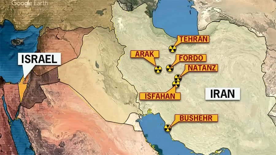 Israel/Iran map (via NBC News)