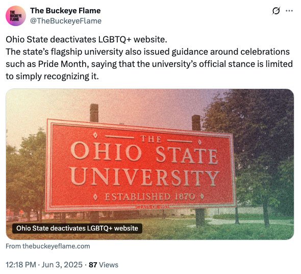Ohio State University will shut down its Pride Center due to new state law shuttering diversity programs