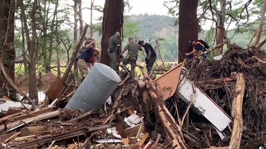 Searching for victims in Central Texas following the massive flooding over the weekend (screen capture)