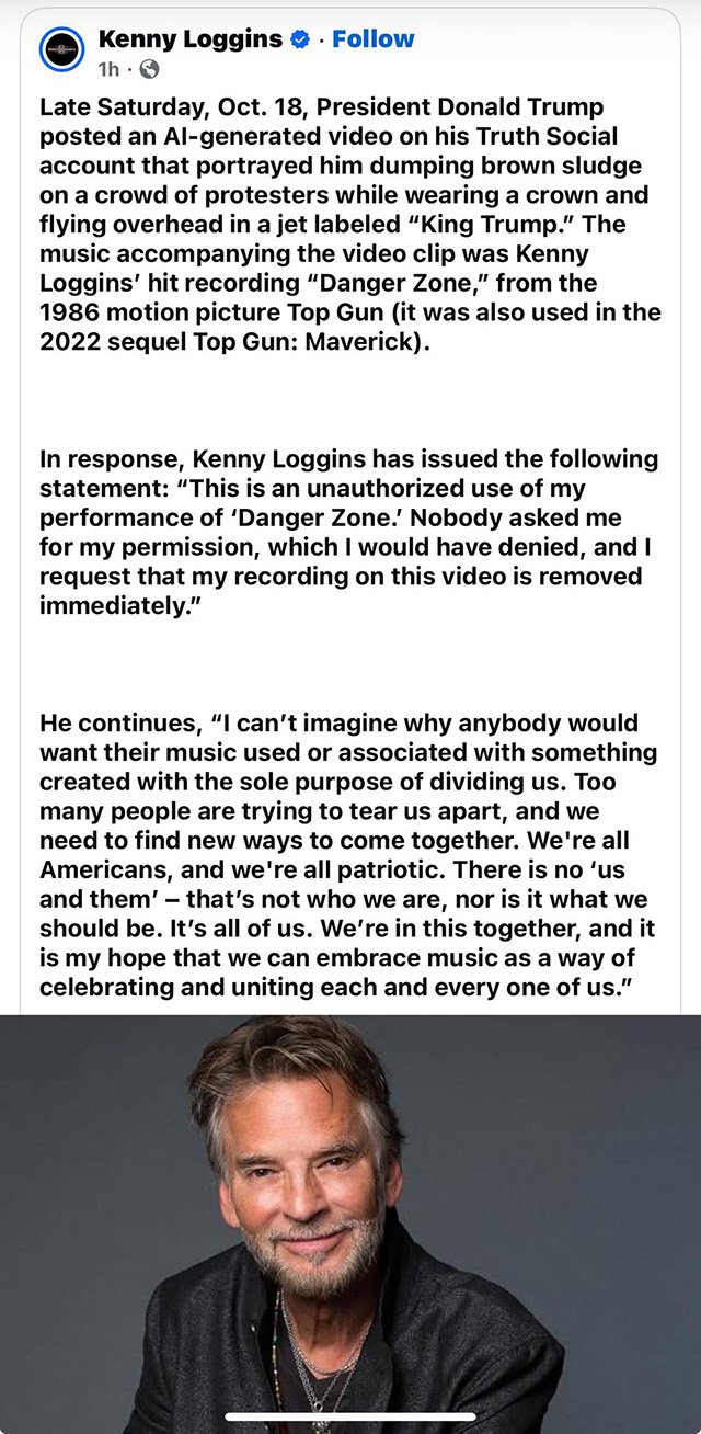 Kenny Loggins denounces Trump's use of his song "Danger Zone"