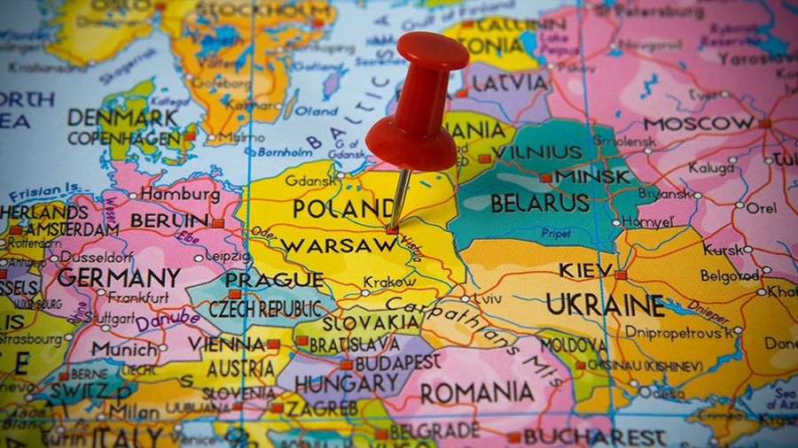 Map of Europe pointing to Poland
