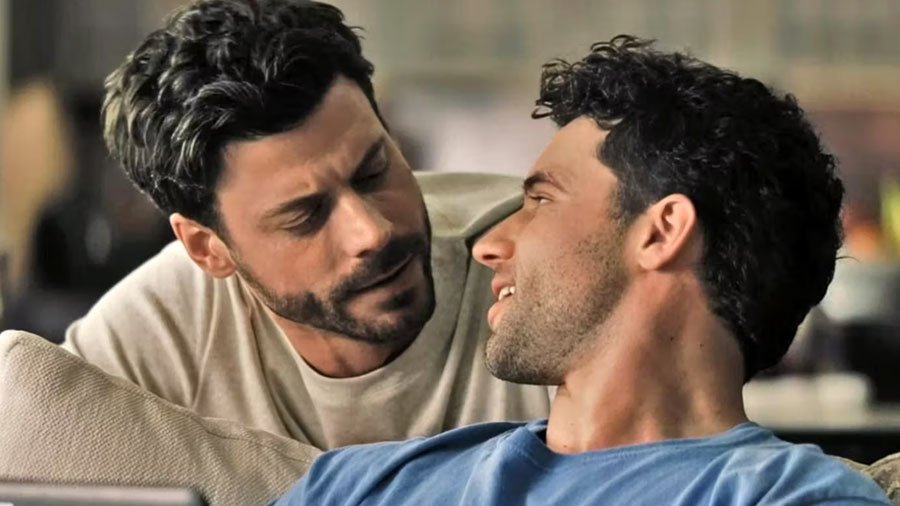 Francis Arnaud and Robbie G.K. in "Heated Rivalry" (via HBO