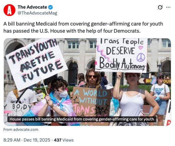 House approves a federal ban on trans youth healthcare