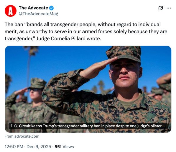 Trans military ban upheld by appeals court