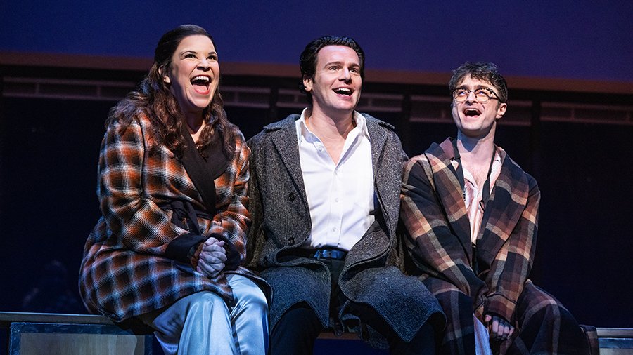 Tony Award winners Lindsey Mendez, Jonathan Groff and Daniel Radcliffe in 'Merrily We Roll Along'