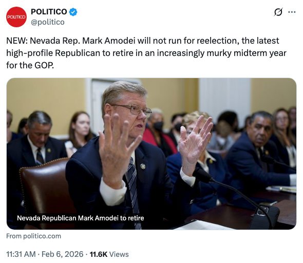 Rep. Mark Amodei (R-NV) will not run for reelection