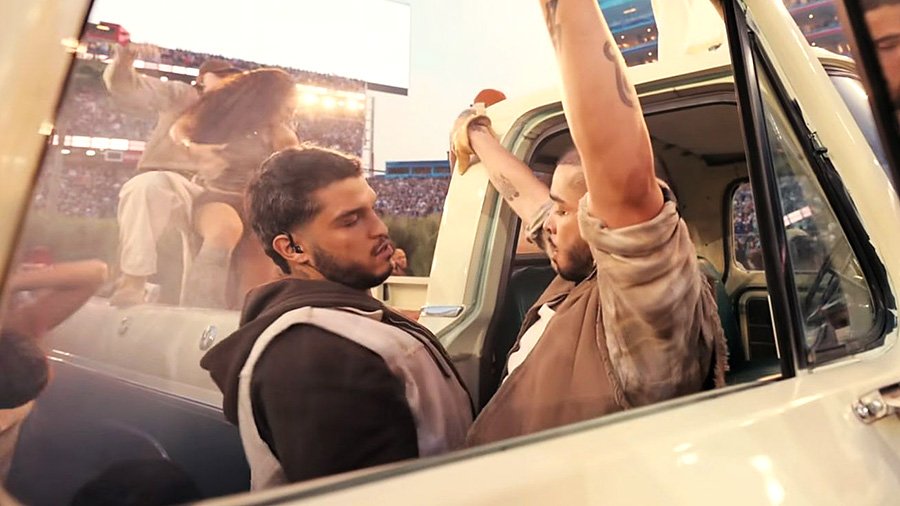 Dan Santiago during Bad Bunny's Super Bowl Halftime Show (screen cap)