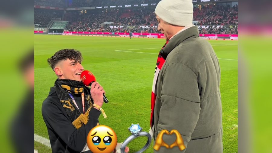 Out soccer referee proposes to partner in Germany on the pitch
