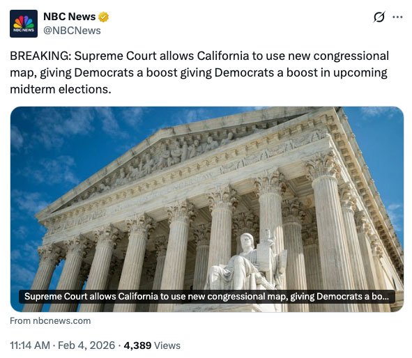 The Supreme Court on Wednesday allowed California to use a new congressional map that voters approved.