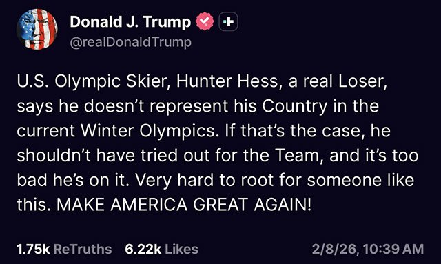 Trump attacks Olympic skier