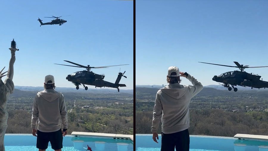 Army helicopters fly-by Kid Rock's home