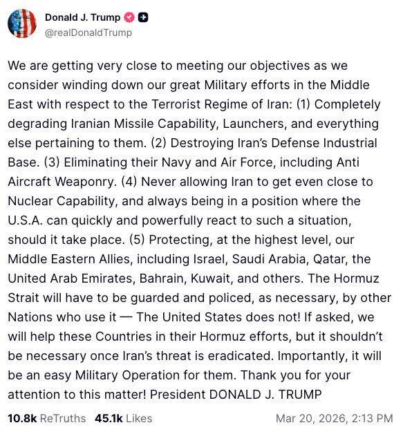 Donald Trump announces he's considering "winding down" his war with Iran