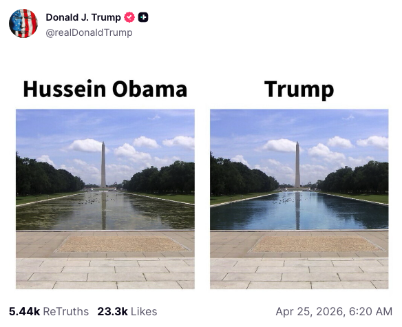 Bad photoshop of the Lincoln Memorial Reflecting Pool posted by Trump