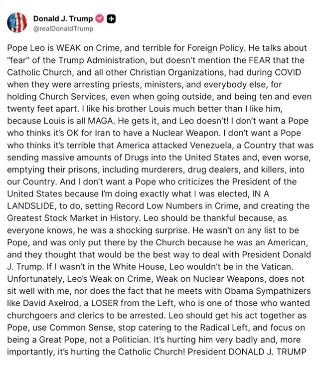 Trump rant about Pope Leo XIV