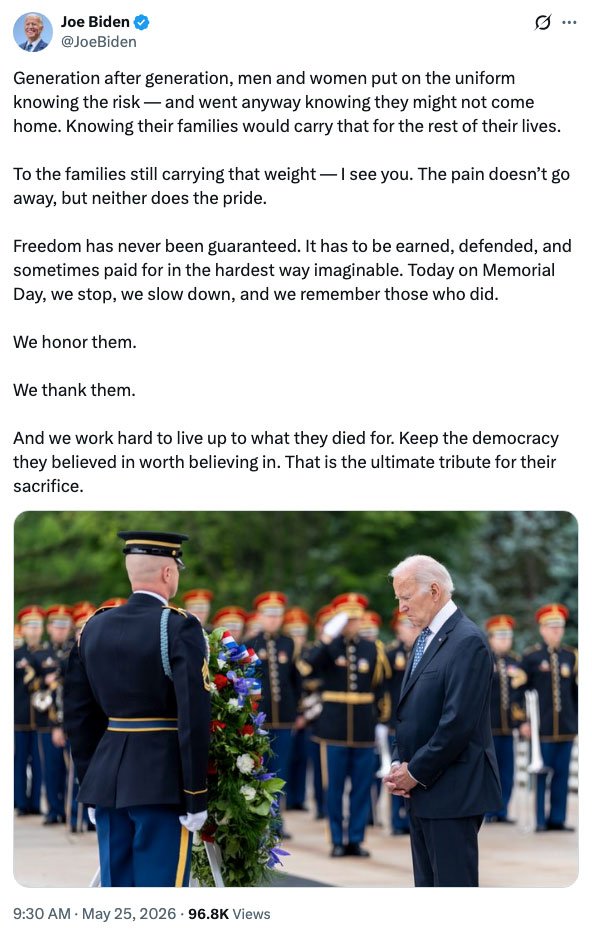President Joe Biden observes Memorial Day 2026