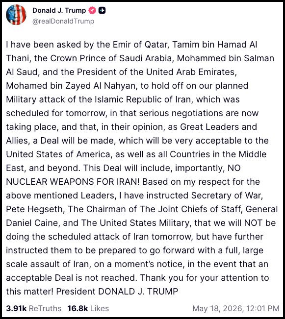 Trump pauses planned military attack on Iran