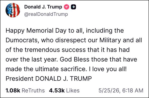 Trump on Memorial Day 2026