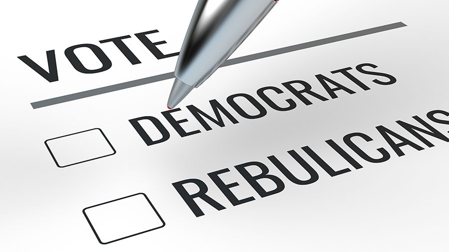 Vote - ballot showing Democrats and Republicans (image via Depositphotos)