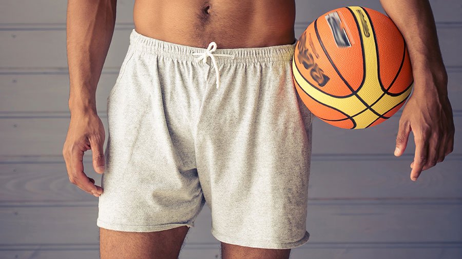 Basketball shorts "performative freeballing'