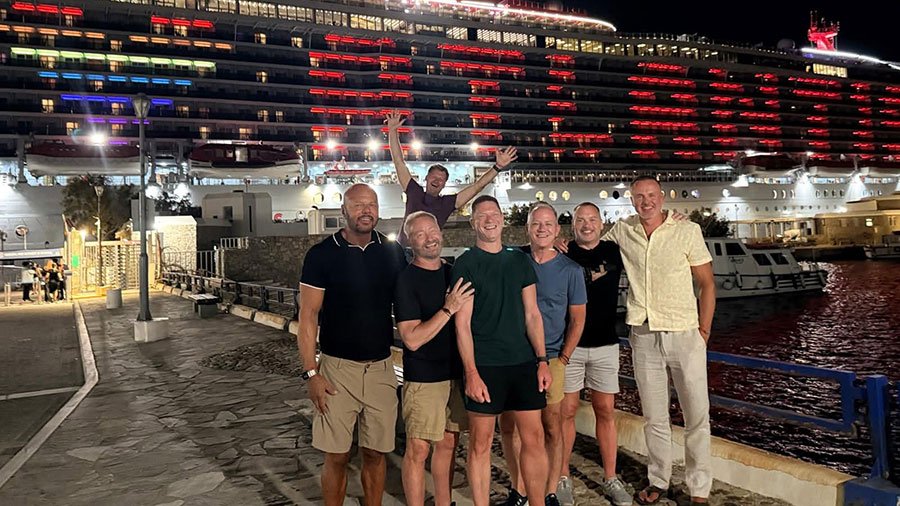 With Atlantis cruise friends after a night out in Mykonos