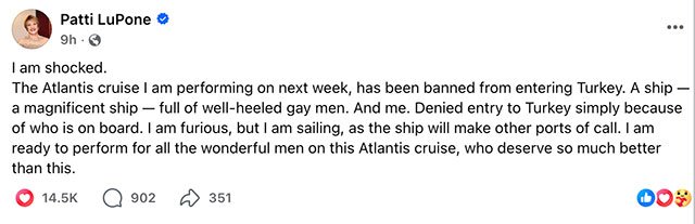 Patti LuPone response to Turkey