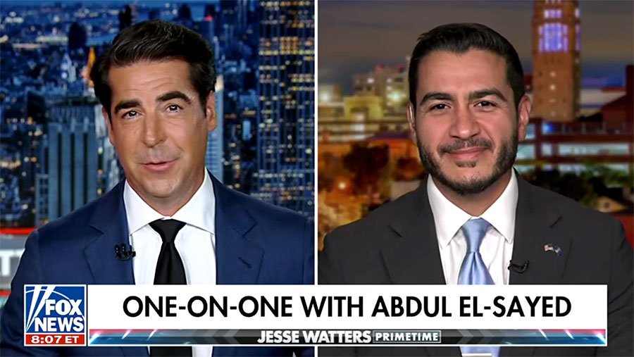 Michigan Democratic Senate candidate Abdul El-Sayed dog-walked Jesse Watters on Fox News