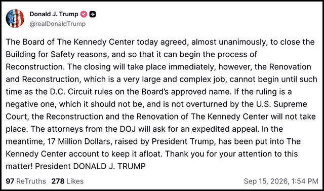Donald Trump's Kennedy Center temper tantrum